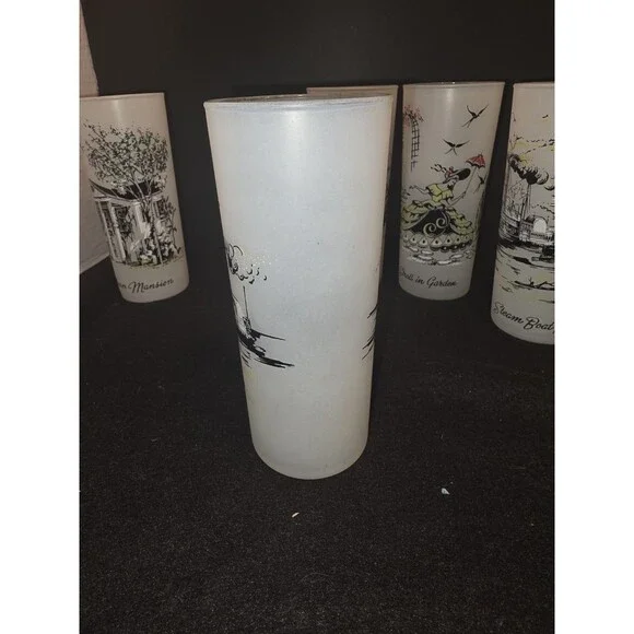 Vintage Libbey Frosted Glasses Set of 6 - Southern Hospitality Plantation Scenes - Picture 6 of 16